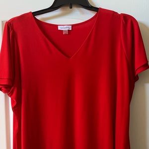 Calvin Klein Red V Neck Top/Blouse